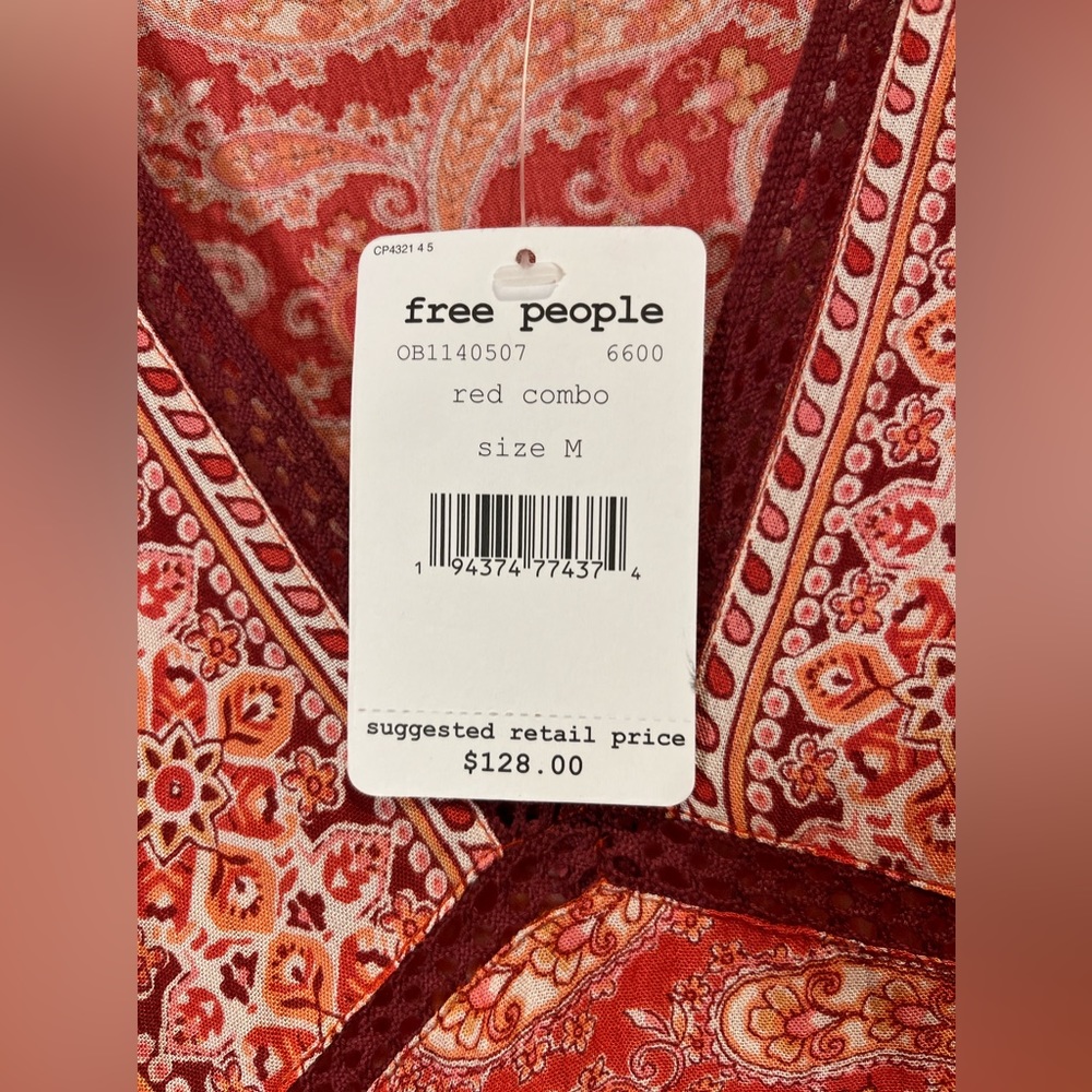 Free People Bohemian Red Floral Paisley Embroidered Tunic Top Dress M - Picture 4 of 9